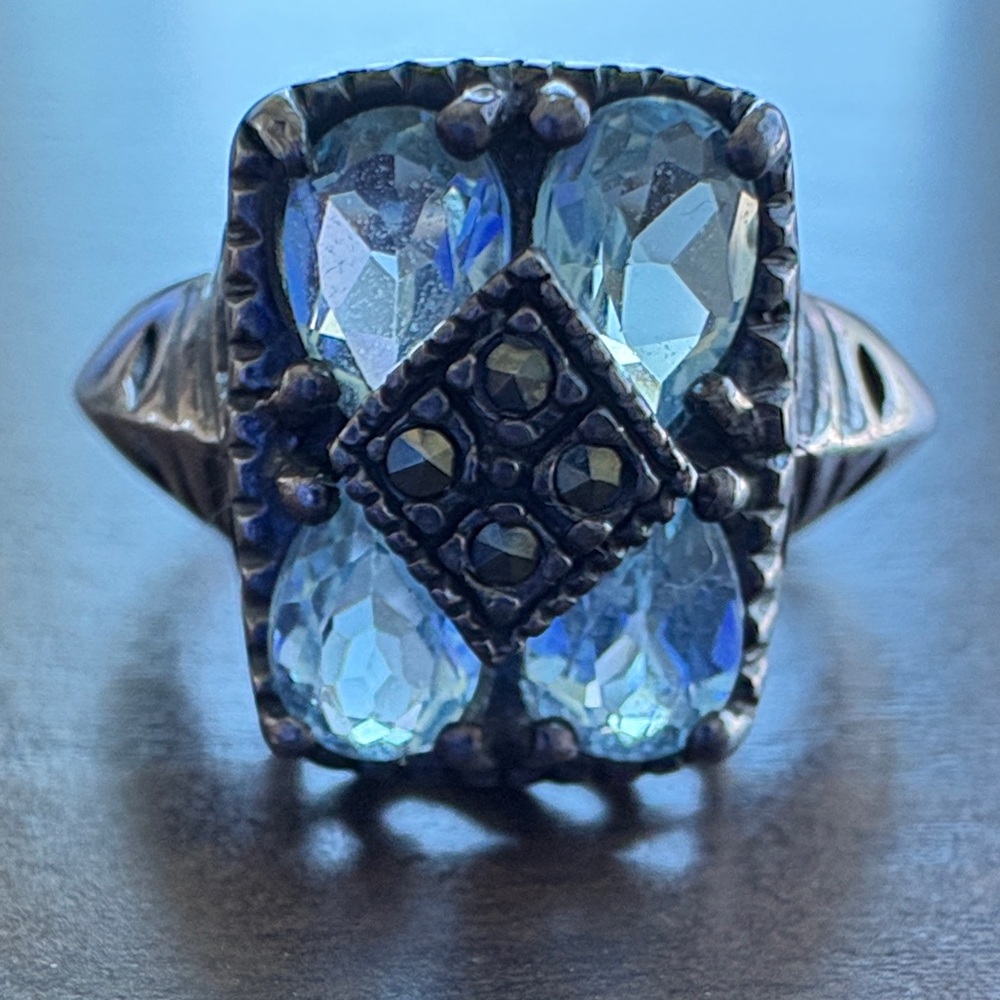 Blue Topaz w/ Marcasite on Sterling Silver Ring